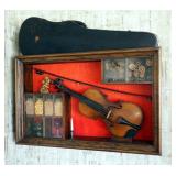 Antonius Stradivarius Copy, 23" Violin With Bow And Original Instrument Case, Framed In Shadow Box, 
