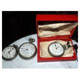 Antique Sterling Silver Pocket Watch Collection Including Elgin, Waltham, Westlocks Scotty