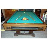 Slate Top Pool Table, Felt Covered With Ball Return Includes Pool Ball Set And Ping Pong Top, Cues A