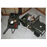 Vintage GI Joe Jeep, Cart, Pose Able Figure, Spot Light Accessories And More