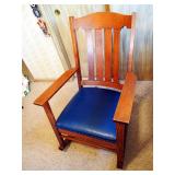 Antique Solid Oak Rocking Chair With Upholstered Seat, 40" x 26"