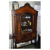 Antique Solid Wood Curio Cabinet With Single Drawer, 72" x 38.5" x 15"