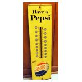 Antique Metal Pepsi-Cola Thermometer Advertisement, 27" x 7.25"