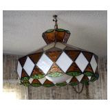 Vintage Stained Glass Hanging Ceiling Lamp, 19" Round