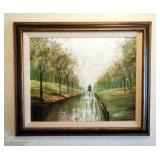 Framed Matted Original Oil On canvas by Artist Lee Reynolds, Carriage Ride In The Park, 21.5" x 26"
