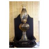Antique Glass 19.5" Oil Lamp And Hand Made Wood Shelf, 7" x 11"