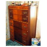 Antique Solid Wood Water Fall, 5 Drawer Chest Of Drawers, 51" x 34" x 20"