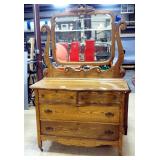 Antique 4-Drawer Dresser With Tilting Beveled Mirror, Partial Serpentine Front, Brass Pulls, Dovetai