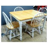 P.T Samawood Dining Room Table With White Base And Natural Wood Top And Butterfly Leaf, Includes 4 C