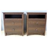 Two Wood Nightstands With Open Shelf And 2 Drawers, 28" H x 23.25" W x 16" D