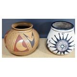 Pre Columbian Styled Pot And 4 Southwest Styled Pots, Sizes Range 4" To 6" High