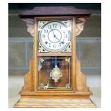 Antique E. Ingraham Co. Semi-Cabinet Clock, Includes Winding Key, Partial Directions On Back, 18" H
