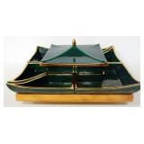 Seven Piece Ceramic Party Platter, On Lazy Susan, Centerpiece With Lid, Side Trays Are Rearrangeable