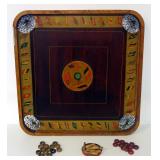 Antique Early Carrom Archarena Style D (World Flags And Populations) Wooden Board Game, Still Has Ne
