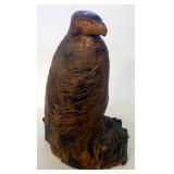 Hand Carved Wood Statue Of Eagle, 15" H