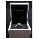 Pandora Sterling Silver Pave Ring Featuring 34 Pave-Set Clear Cubic Zirconia Stones On A Central Dom