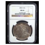 1880 S Morgan Silver Dollar, MS 64, Slabbed By NGC