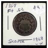 1865 Union Shield 2 Cent Coin And 1868 Shield Nickel 5 Cent Coin