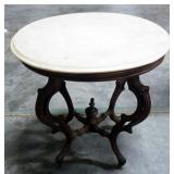 Marble Top Table, With Serpentine Shaped Legs On Wheels, Loose Finial, 29" High x 26" Wide x 19.5" D