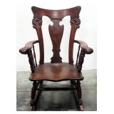 Rocking Chair With Carved Wood Arms And Back Rest