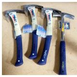 Three Estwing 21 Oz "Weight Forward" Mill Hammers With Fiberglass Handles And Estwing 28 Oz Shock Re