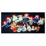 Raggedy Ann And Andy Dolls, Bibs And Handkerchief Collection, Total Qty 19 Pieces