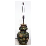 Oriental Style Lamp With Metal Relief Base, 30" High, No Shade And Metal Contemporary Lamp With 2 Bu
