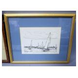 Four Images Of Boats In Harbor, Various Sizes, All Framed, Matted, Under Glass, 1 Is Signed And Numb