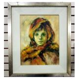 Original Oil On Canvas "Yellow Shawl" By Lisette DeWinne, Matted And Framed, 22" Wide x 26" High