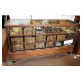 Antique Solid Wood 18 Drawer Display Case With Glass Front, Sides, And Top - 40" x 72" x 24.25"