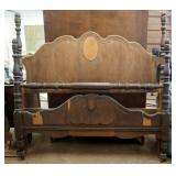 Antique Solid Wood Full Size Headboard With Matching Footboard - 57" x 57", Includes Set Of Bed Rail