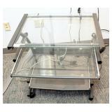 Glass Top Rolling Computer Desk With Pullout Keyboard Tray - 29.5" x 26.5" x 19"