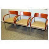 Thonet Contemporary Metal And Wood Upholstered Reception Chairs, Qty 3