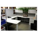 Complete Hon Cubicle Workstation Including 2 Drawer Horizontal Filing Cabinet, Lighted Overhead Stor