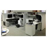 Hon L-Shaped Cubicles, Qty 3, Each Includes 5 Storage Drawers And Lighted Overhead Storage Cabinets,