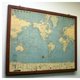 Vintage Framed Colorprint "New Era Map Of The World On Mercator