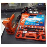 Pneumatic Clincher Stapling Machine, Pneumatic Hoses (Qty 3), Crescent 36 Piece Ratchet Set, And Wel