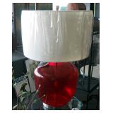 Pacific Coast Lighting 28" Red Bubble Glass And Chrome Table Lamp With Cloth Shade