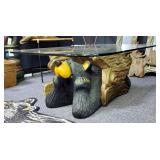 Big Sky Carvers Cast "Bud"Bear Table With Glass Top, 15" x 40" x 28", With Rubber-Backed Bear Rug