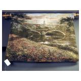 Beljen Mills 34" x 46" Tapestry Titled "Distant Village", Includes Fleur-De-Lis Hanging Dowel