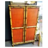 Asian Inspired 2-Door Storage Cabinet With Brass Handles, 52" x 32" x 15"