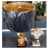 31" Scroll Design Table Lamp And Decorative Plume On Stand