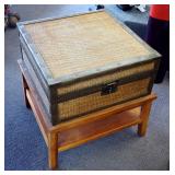 Leather And Rattan Chest Table 24" x 24" x 24"