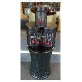 Vern Yip 18" Ceramic Sea Urchin Pedestal Table And Leather Wrapped "Paris" Canisters Qty 3