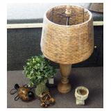 Pacific Coast Lighting 32" Beige Table Lamp With Wicked Shade, Decorative Column, Mosaic Glass Bird,