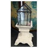 Decorative 15" Cast Plant Stand, 12" Metal Framed Glass Atrium, And Painted Doorknobs Qty 2