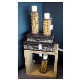 Woven Rattan Cube 21.5" x 21.5", Zebra Print Luggage, And Bamboo Candle Holder Set, Qty 6 Pieces