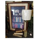 Framed Matted Under Glass Library Print, 43.5" x 29", Decorative Faux Books, And Uttermost Lighting 