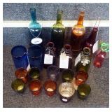 Colored Glass Bottles And Votive Candle Holders; Total Qty 18