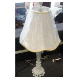 32" Distressed Pedestal Table Lamp With Glass Teardrop Charms And Cloth Shade